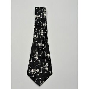 Dimoda Mens Dancing Skeleton Halloween Tie Black White Novelty Gothic Handmade